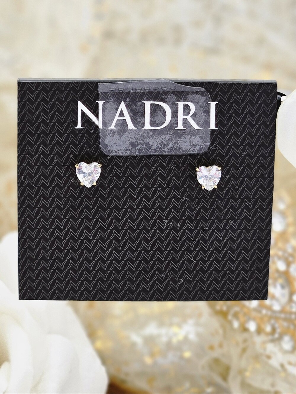 Nadri CZ Heart Stud Earrings Gold Plated Love Bridal Wedding Minimalist Preppy